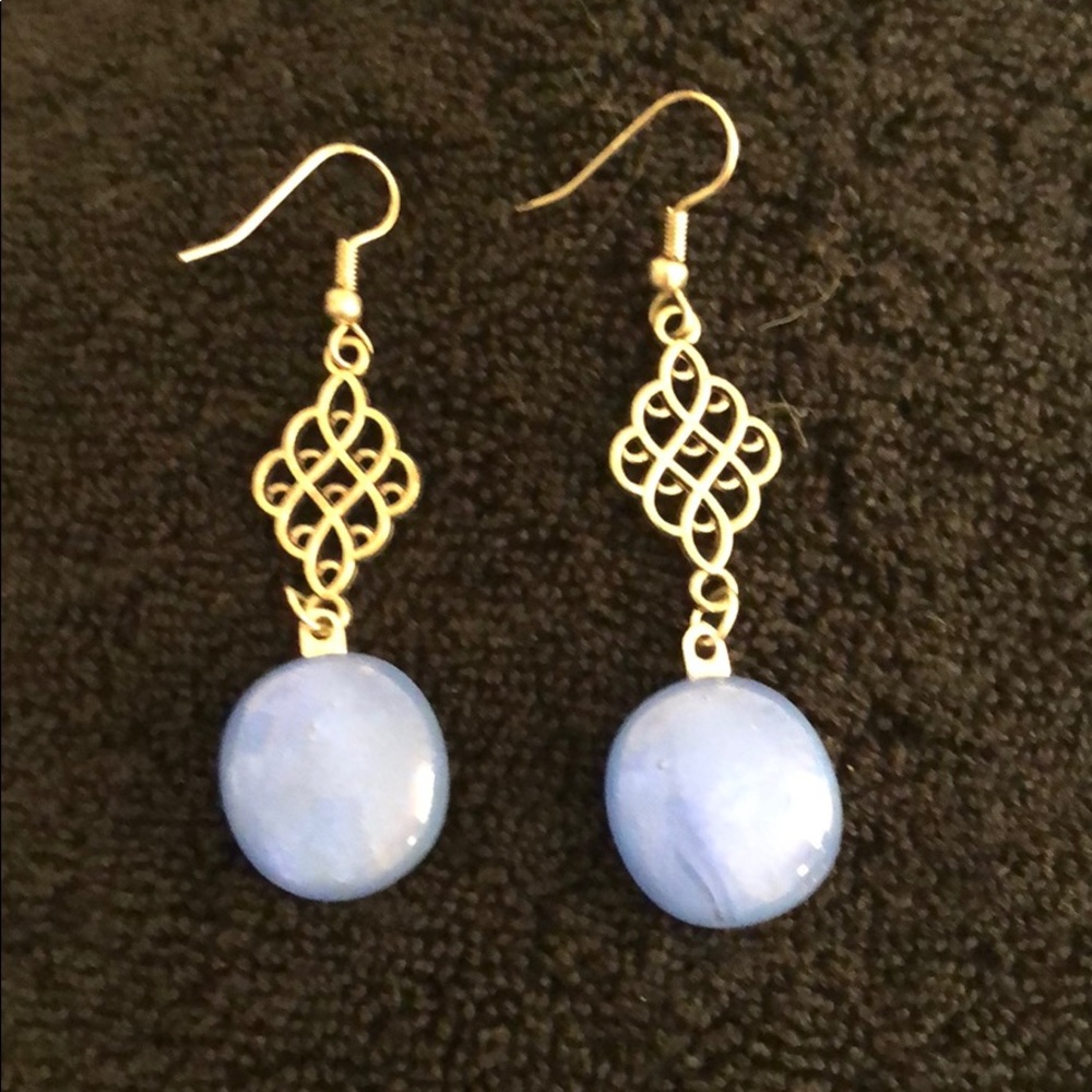 Silver and blue dangle earrings